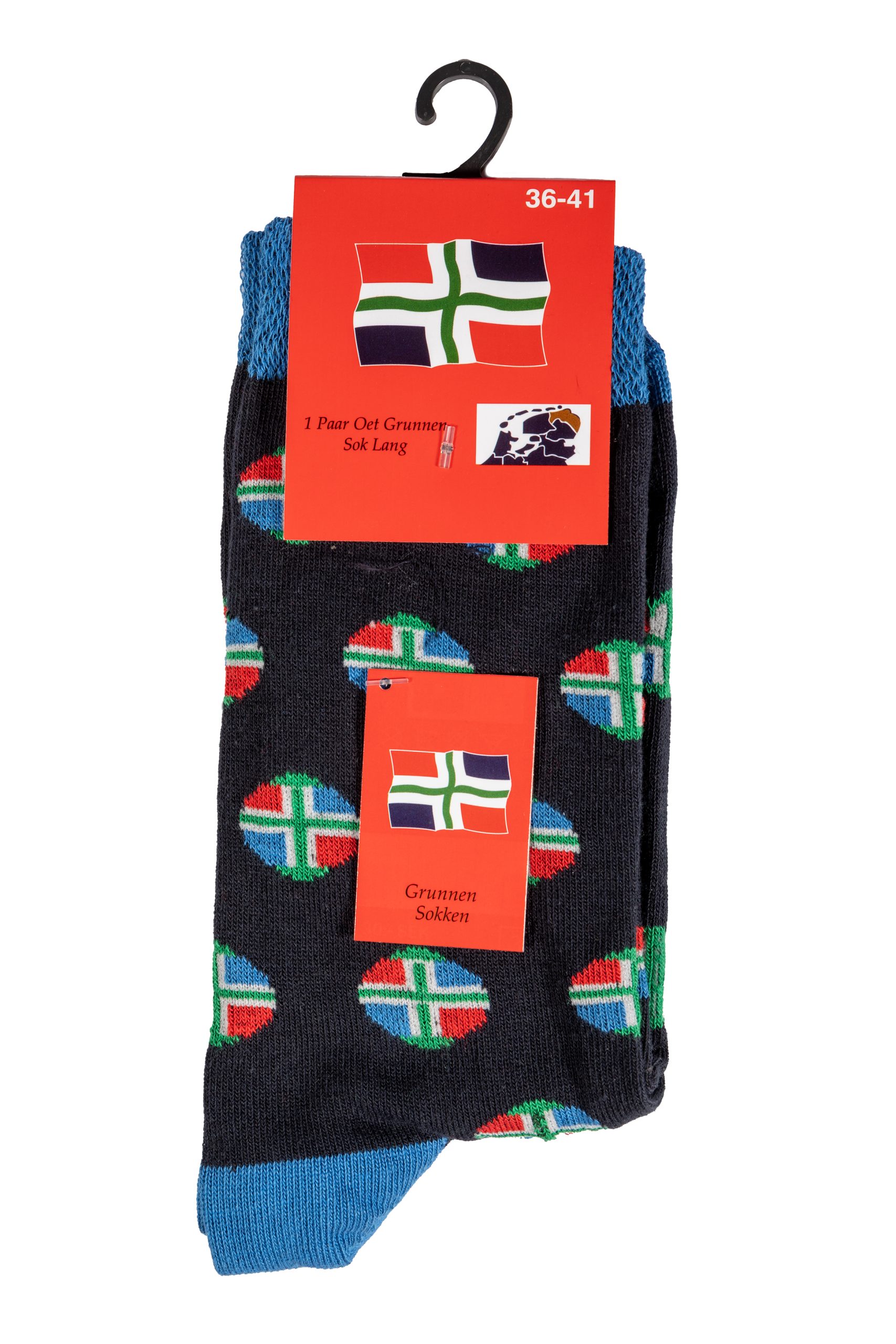 SOKKEN GRUNNEN LANG 36-41 Groninger sokken vlag rond (1paar lange sok) maat 36-41 - Afbeelding 1