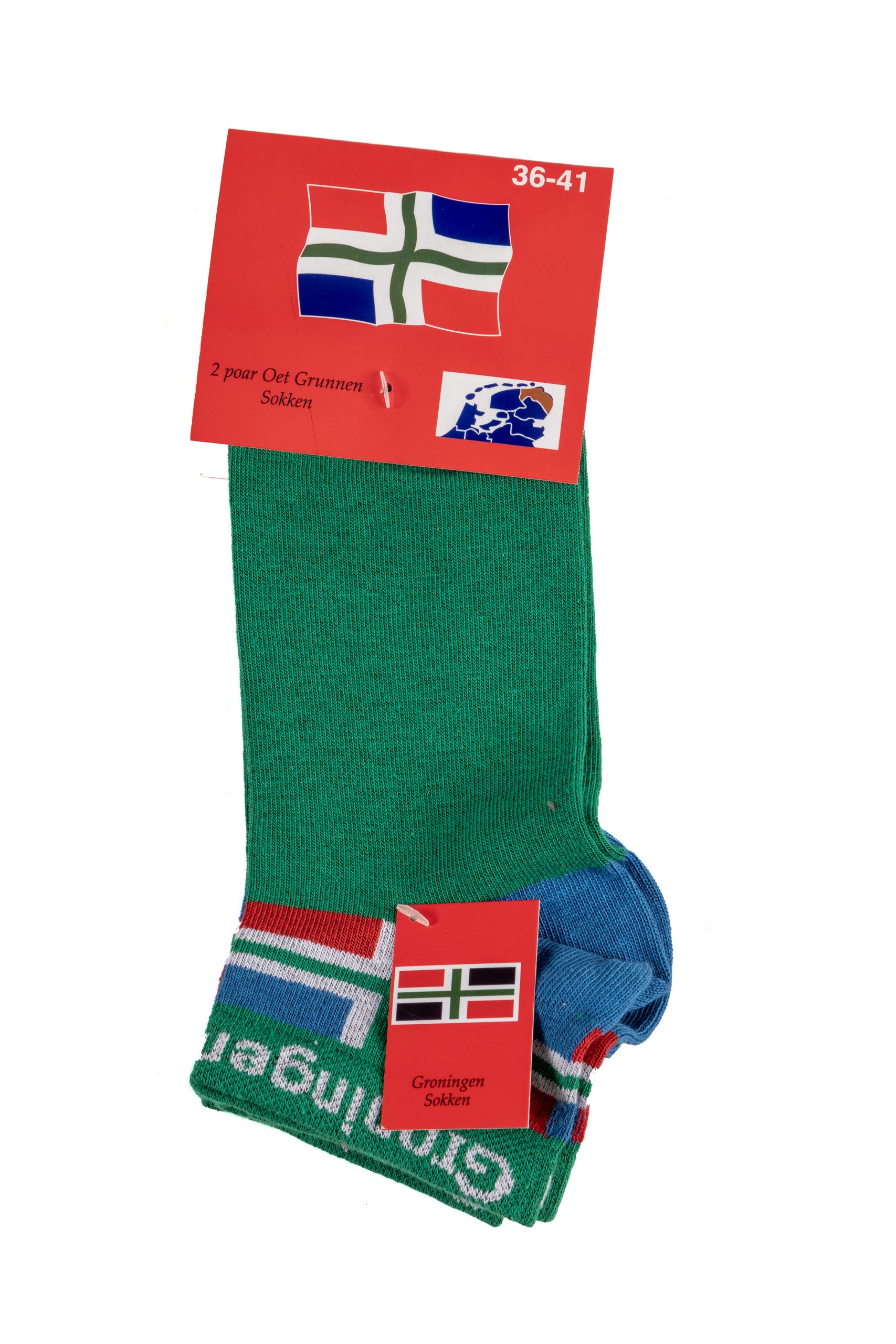 SOKKEN OET GRUNN GROEN MAAT 36-41 Groninger sok met 1 vlag en groene voet (36-41) - Afbeelding 1